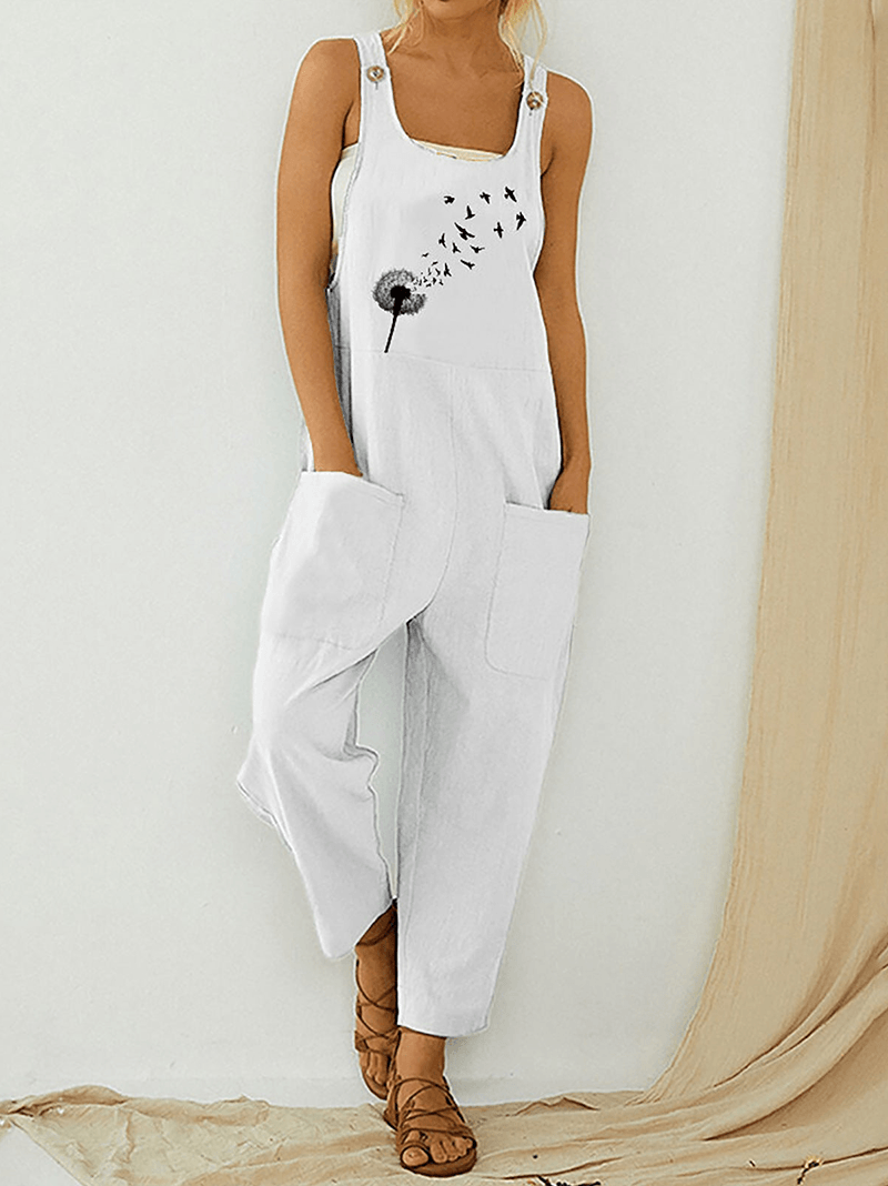 Floral Vintage Print Straps Patchwork Jumpsuit With Pocket