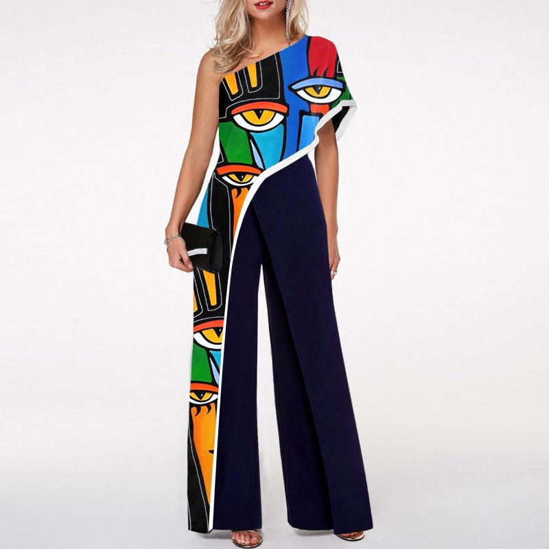 Fashion Abstract Print Single-sleeve Jumpsuit